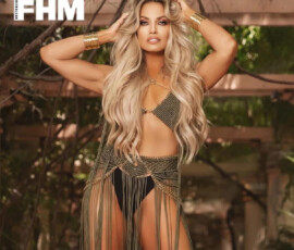 Trish Stratus in gold Greek goddess bikini - FHM Australia 2026